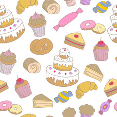 Seamless pattern with sketched sweets