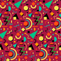 Seamless geometric vintage pattern in retro 80s style, memphis. Ideal for fabric design, paper print and website backdrop. EPS10 vector file