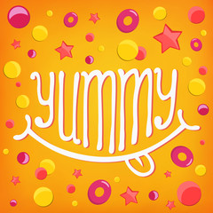 Smiley icon. Yummy log lettering concept