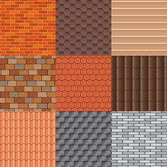Roof tiles and roof texture vector set.