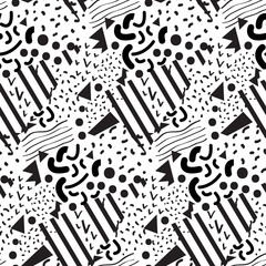 Seamless geometric pattern in memphis style.  Ideal for fabric design, paper print and website backdrop. EPS10 vector file