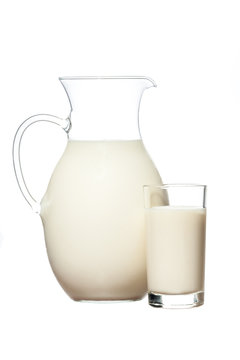 the big jug and glass of fresh milk