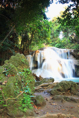 Obraz premium Waterfall Huay Mae Kamin in deep forest with beautiful , in Thailand