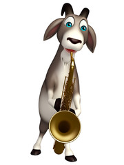 cute Goat cartoon character with saxophone
