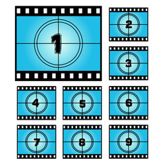 Film Screen Countdown Numbers. Vector Movie Illustration