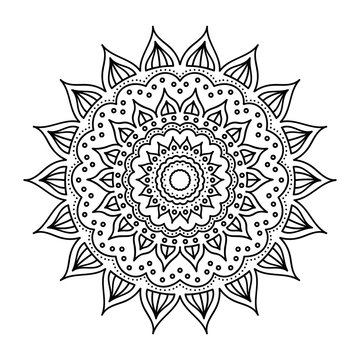 Vector hand drawn doodle mandala. Ethnic mandala with ornament. Isolated. Black and white colors.