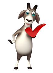fun Goat cartoon character with right sign