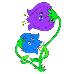 Cartoon character bells. Flowers bells.
