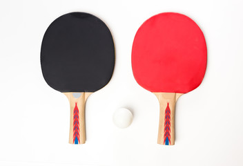 ping-pong rackets and ball, isolated on white