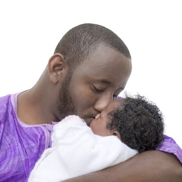 Father Kissing His One-month-old Baby Girl, Isolated