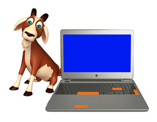cute Goat cartoon character with laptop