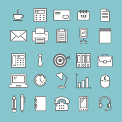Set of linear icons of office supplies for web, print, mobile apps