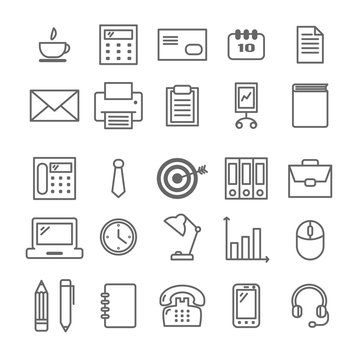 Collection of linear icons of office supplies  for web, print, mobile apps