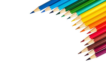 Colour pencils isolated on white background close up