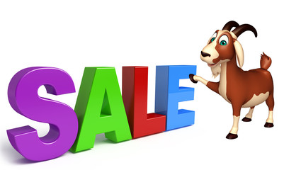 cute Goat cartoon character with big sale sign