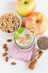 Milk smoothies in jar, top view
