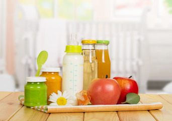 Healthy eating for young children on the background  kitchen.
