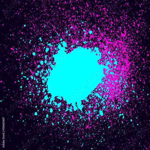 Colorful Acrylic Paint Splatter Shiny Blob On Black Background Neon Glowing Spray Stains Abstract Background Vector Illustration Wall Mural Cosveta