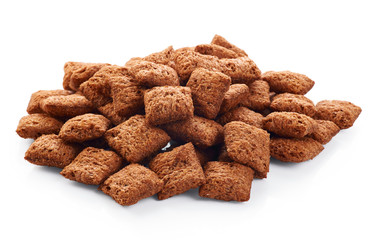Chocolate corn pads  isolated on white background. Cereals.