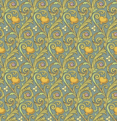 Vector seamless floral pattern with pomegranate