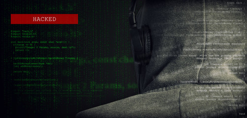 hooded anonymous computer hacker hacking - obrazy, fototapety, plakaty