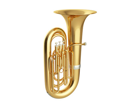 Aged tuba isolated on white background 3D rendering