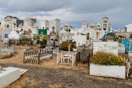 PUNTA ARENAS, CHILE - MARCH 3, 2015: Tombs and graves at a cemetery in Punta Arenas, Chile.