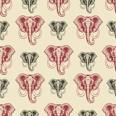 Stoffe zum Nähen Nahtloses Muster von Elefantenköpfen. Vintage Design Element in