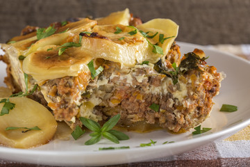 Homemade moussaka with herbs