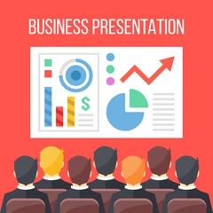 Business presentation flat illustration. Business conference, business meeting, seminar concepts. Creative flat design vector illustration