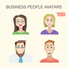 Set 2  of business people avatars with cute cartoon men and women characters.