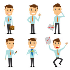 Set of businessman character in different situations isolated on