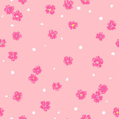 vector seamless gentle fantasy flower pattern, ditsy artistic floral background print