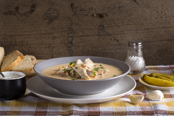 Romanian chicken soup named Ciorba Radauteana