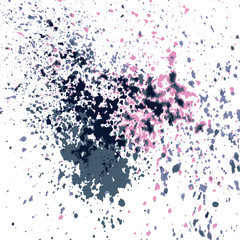 Colorful acrylic paint splatter shiny, blob on white background. Neon glowing spray stains abstract background, vector illustration.