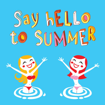 say hello to summer lettering design with pretty girls