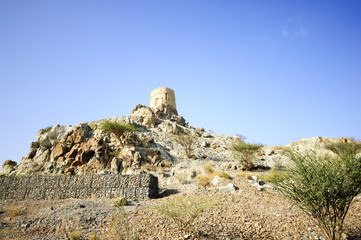 Fototapeta na wymiar Castle in the mountains of Ras al Khaimah, United Arab Emirates 