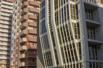 Fototapeta premium Close-up of the side walls of buildings