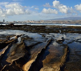 The Confital beach and Las Palmas city, Gran canaria, Canary islands