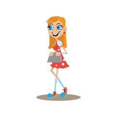 vector illustration. fashionable young girl. holding a purse