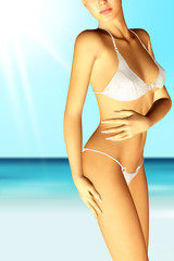 Fototapeta premium 3d render sexy girl sunbathing on the beach