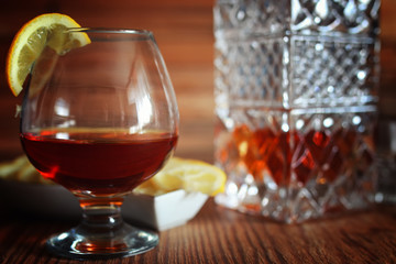 alcohol brandy set glass and carafe