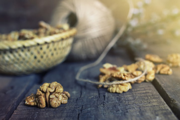 Fototapeta premium walnut on wooden background