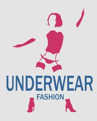 Sexy woman silhouette, underwear fashion. Underwear fashion text