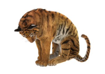 3D Rendering Tiger on White