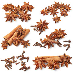 Star anise, cinnamon and cloves. Set