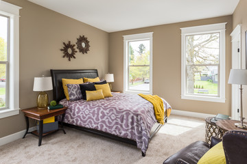 Master Bedroom Interior in New Home with Window View and Furnishings