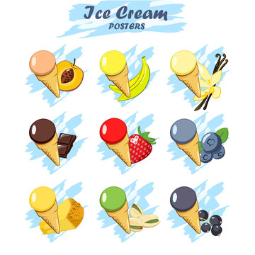 Set of cartoon ice cream icons