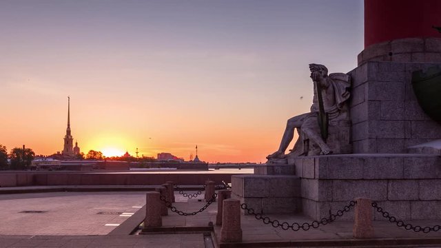 4k Timelapse, Sunrise on the Spit of Vasilyevsky Island, Saint-Petersburg, Russia