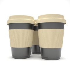 Three paper coffee cups. 3d rendering.